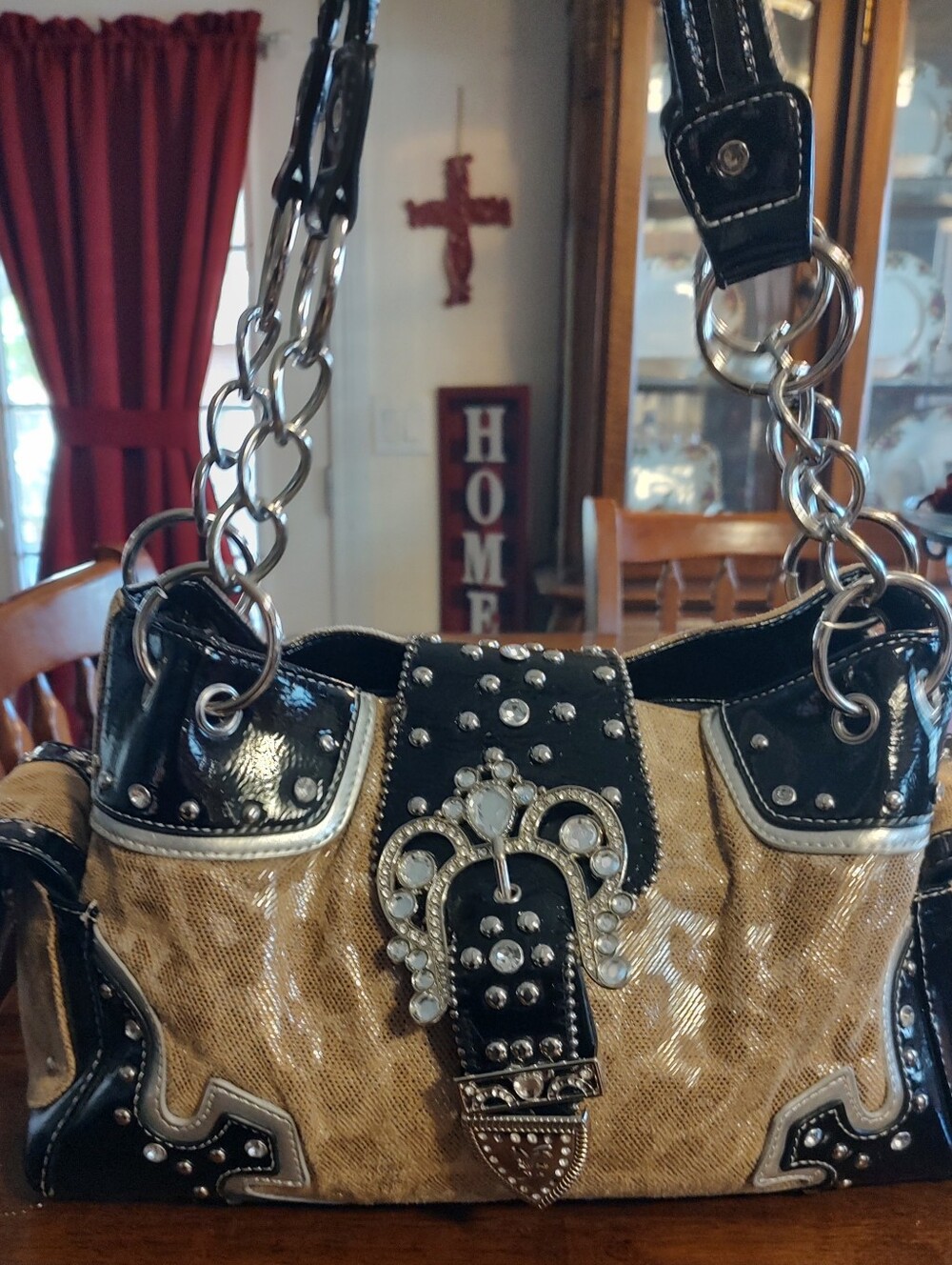 Black & Gold Embellished Women’s Shoulder Bag